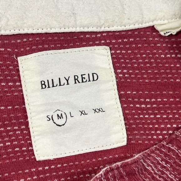 Billy Reid Medium Heather Red Mock Collar Henley Long Sleeve Button Shirt - Picture 9 of 12